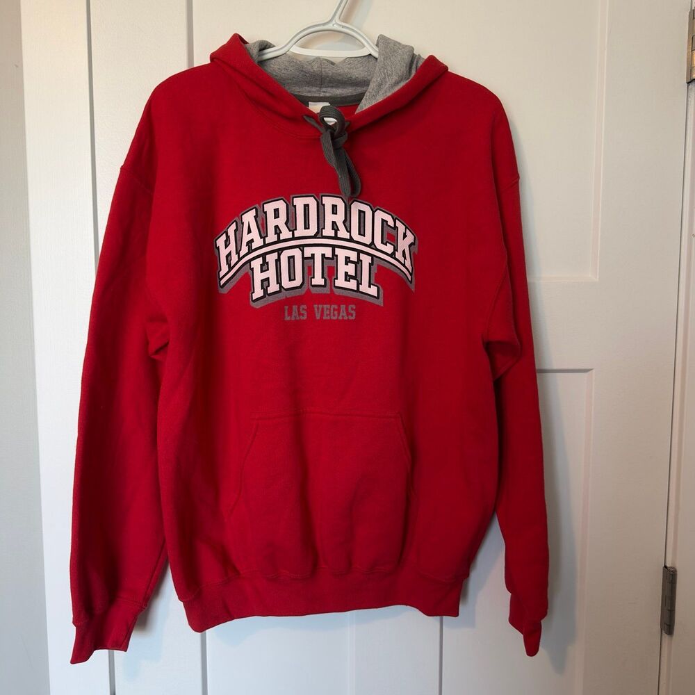 Vintage Hard Rock Hotel Las Vegas Hoodie Sweatshirt Red Gray Size M